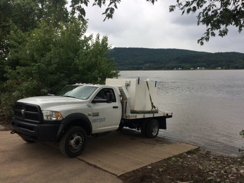 Eel stocking truck at Bloomsburg, PA photo by Normandeau Associates